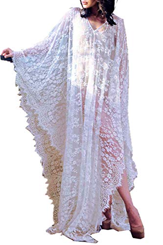 L-Peach Vestido Largo de Playa Kaftan Maxi Encaje Pareo Cover up para Mujer
