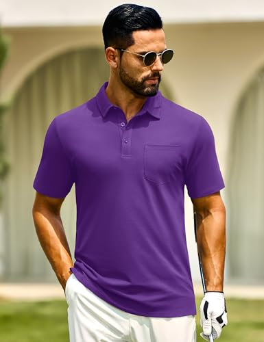 Cotrasen Polo Shirts for Men Cotton Pique Short Sleeve Golf Shirts with Pocket Classic Casual Moisture Wicking Polos2