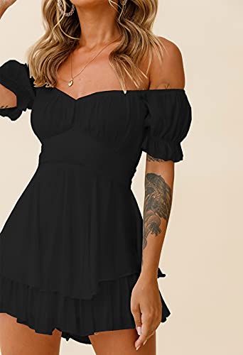Fixmatti Women Boho Romper Off Shoulder Ruffle Chiffon Shorts Jumpsuit Playsuits - Image 3