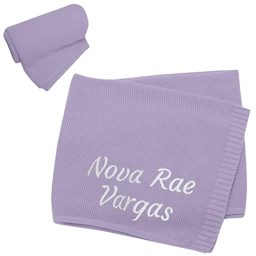 Generisch Babydecke Personalisierte mit Gesticktem Text, Reine Baumwolle - 100x80cm, Kuscheldecke Kinder, Kinderdecke, Baby Essentials für Neugeborene, Personalisierte babysachen (Hellviolett)