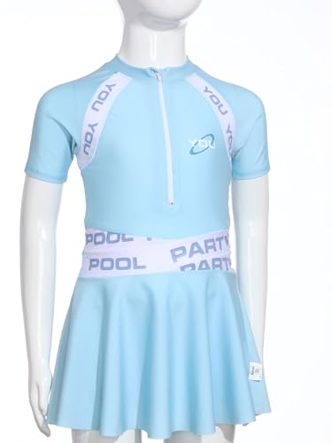 TTAO Big Girls 2 Pieces Swimdress Suits Short Sleeve Zip Neck One Piece Swimwear with Bottoms4