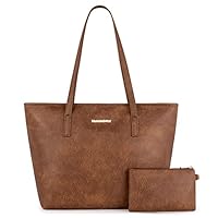 Montana West Tragetaschen, groß, veganes Leder, Geldbörsen und Handtaschen für Damen, Tragegriff, Damen-Schultertaschen, 2 Stück, edc braun
