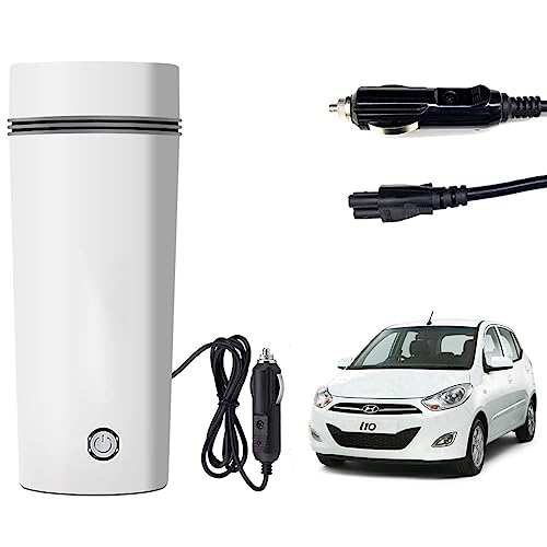 Image of Oshotto 12V Portable Electric Water Bottle for Hot Water Tea Coffee Kettle Mug Multipurpose Food Grade Fast Boil Auto Shut-off For Travel Camping, Road Trip Compatible with Hyundai i10 (350ml) - White