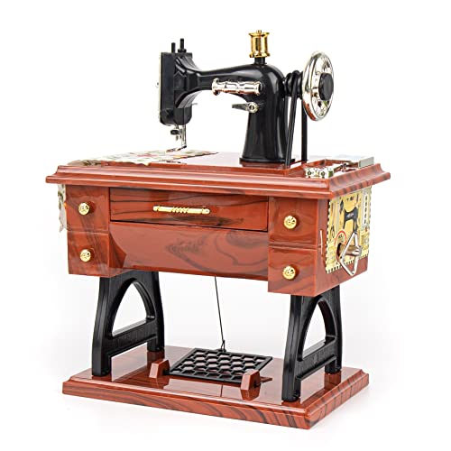 NaienCraft, Vintage Mini Treadle Sewing Machine Shaped Music Box for Home Table Decoration Brown