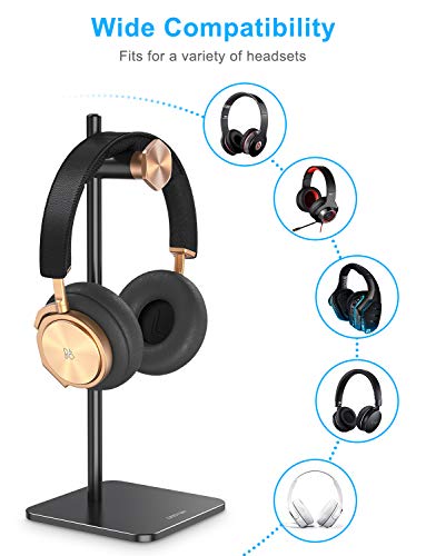 Headphone Stand Holder Adjustable,OMOTON Aluminum Haedset Desktop Stand Holder with Non-Slip Silicone Base for Sennheiser, Sony, Audio-Technica, Bose, Beats, AKG and More,Black