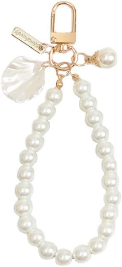 GANPUB White Mobile Lanyard Universal Phone Chain，Pearl Beaded Phone Lanyard Wrist Strap Anti Lost Charm Strap Fashion Case Keychain Wallet Decoration