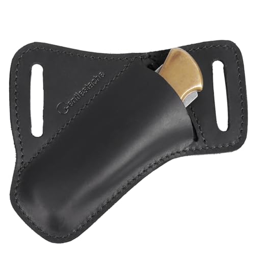 Gentlestache Leather Folding Knife Sheath for Belt - Cross Draw Pocket Organizer Multitool Holster Open Top for 5 inch Folding Knife - Horizontal Carry EDC Belt Pouch Tool Holster, Black