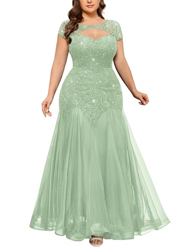 MISSMAY Women's Plus Size Sequin Lace Cut Out...