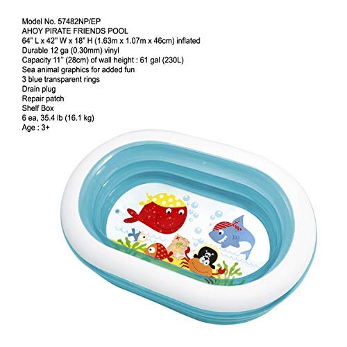 Image of Inflatable Ahoy Pirate Friends Pool, 64 inch L x 42 inch W x 18 inch H (1.63m x 1.07m x 46cm) Inflated - Without Pump