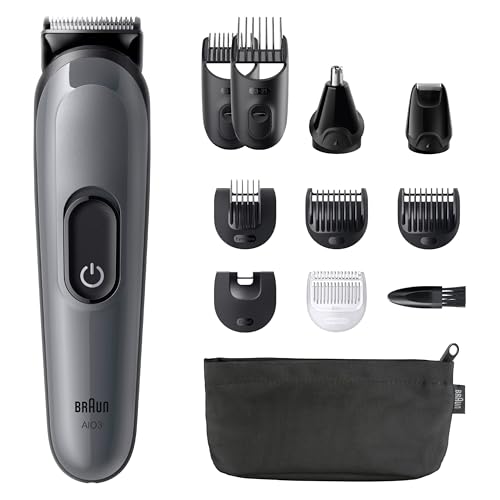 Image of Braun All-in-One Series 3, 11-in-1 Grooming Set, Nose Hair Trimmer, Ultra Sharp Blade, Men's Electric Razor, Body Shaver, Beard Trimmer and Hair Trimmer, 14 Lengths, AIO3565, Grey