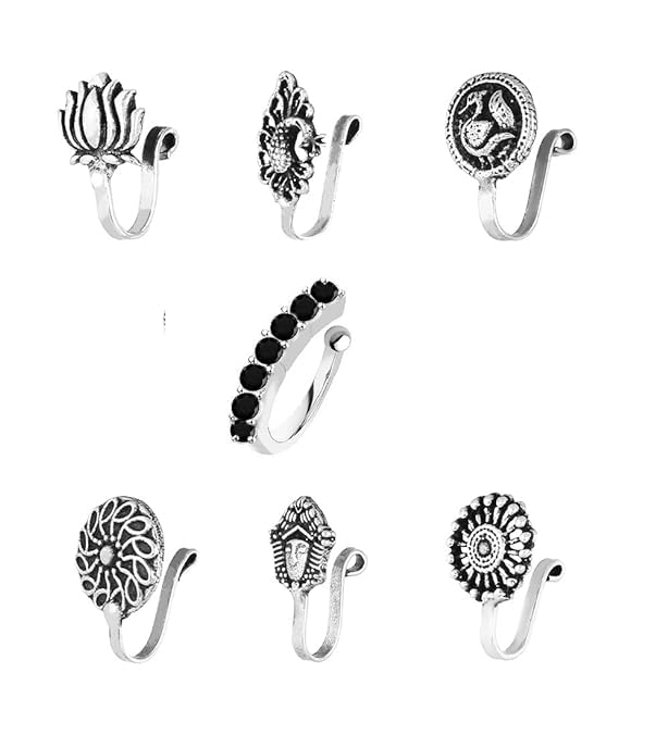 nose ring clip on nose pins Non Piercing Black Silver oxidised jewellery for women (B0D1GKB98P) Amazon Price History, Amazon Price Tracker