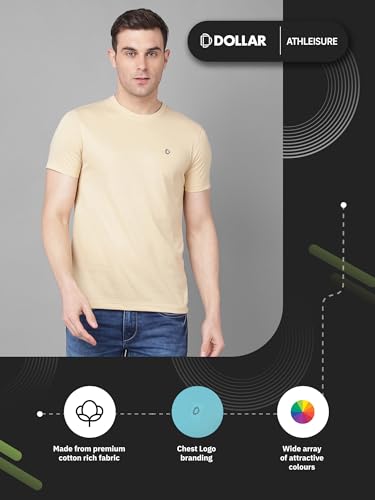 Image of Dollar Cotton Rich Fabric Solid Men's T-Shirt | Chest Logo Branding | Wide Array of Attractive Colours