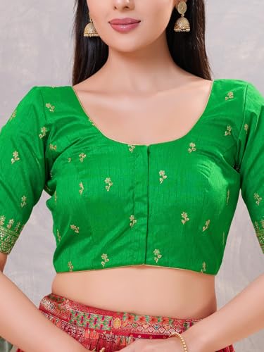 Image of Vamas Women's Silk Padded Self Design Half Sleeve Readymade Saree Blouse (X-1166.ELB)
