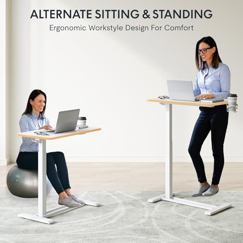 Image of FLEXISPOT H7 Adjustable Overbed Bedside Table with Wheels Pneumatic Mobile Standing Desk Laptop Desk Rolling Computer Cart Movable Overbed Table Hospital Home Use(27.6 inch W x 15.7 inch D, White Maple)