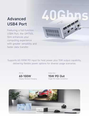 Image of MINISFORUM UM750L Slim Mini PC, AMD Ryzen 5 7545U(6C /12T, Up to 4.9GHz), Mini Computer 32GB LPDDR5 RAM 1TB SSD, Triple Display USB4 /HDMI /DP, 2.5G LAN, USB3.2, WiFi 6E, BT5.2, Radeon 740M, Office Home