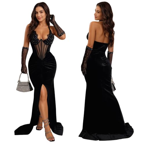 Image of PORRCEY Women's Sexy Elegant Rhinestone Bodycon Dress Hot Drilling Clubwear