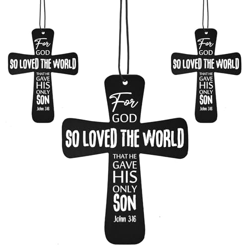 Image of Fumete 24 Pcs Christian Gifts for Men Cross Car Air Fresheners Bulk God So Loved The World Air Freshener Religious Fresh Scented Hanging Ornaments Gifts for Church Sunday School Car Driver