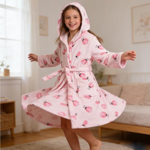 Image of Kids Bathrobe Hooded Plush Fleece Robe for Girls Boys
