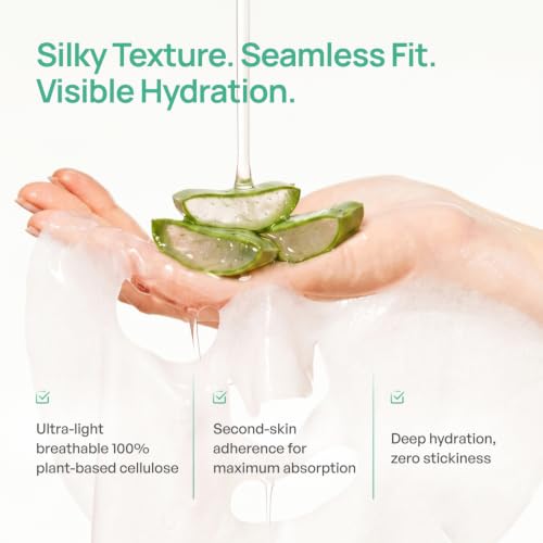 Image of PLANTIFIQUE Korean Sheet Mask, 5 Pack - Hydrating & Nourishing Face Masks with Aloe Vera, Ceramide NP and Hyaluronic Acid - Mascarillas Faciales
