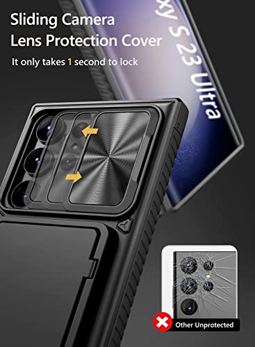 Image of Vihibii for Samsung Galaxy S23 Ultra Back Cover with Card Holder (4 Cards) & Slide Camera Cover & Kickstand, Rugged Hard Back & TPU Soft Edge Case for Galaxy S23 Ultra 5G 6.8 inch 2023, Black