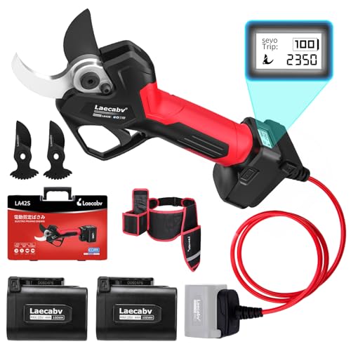laecabv forbici potatura a batteria 42mm [zaino: solo 900g] - 2 batterie 4ah (10 ore), motore brushless 1150w, lcd & taglio progressivo - garanzia 2 anni (corpo macchina)