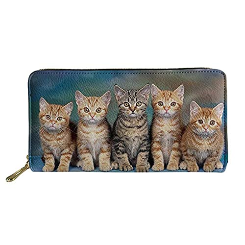 Poceacles Portefeuille long pour femme avec fermeture éclair, léger et étanche pour l'extérieur, pour faire du shopping, des pièces de monnaie, des cartes de crédit, Chat 3D - Marron, 20cm*2.5cm*11cm Cover