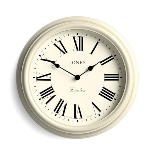 Jones Clocks® Venetian wall clock | Classic round clock | 30cm | Pale cream | Roman numerals | Traditional design ideal for kitchen, living room or bedroom