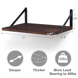 Marsmiles Floating Shelves 12 Inch Deep, Rustic Wood Wall Mounted Shelves Set of 2, Wide and Large Floating Book Shelves for Wall, Floating Wall Shelves for Bedroom Kitchen Living Room, Rustic Brown Marsmiles Floating Shelves 12 Inch Deep Rustic Wood Wall Mounted Shelves Set of 2 Wide and Large Floating Book Shelves for Wall Floating Wall Shelves for Bedroom Kitchen Living Room Rustic Brown