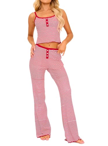 Remidoo Women's Striped Pajama Set Cami Top and Long Pants 2 Piece Sleepwear3