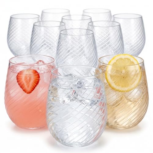 Image of Oojami 40 Pack 12 oz Disposable Wine Glasses Stemless Ribbed Plastic Cups