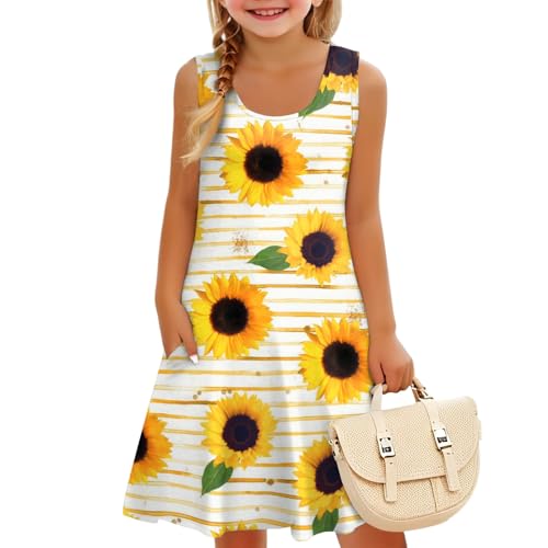Girls Sleeveless Summer A-line Floral Casual Holiday Dress with Pockets Lightweight Sundress3