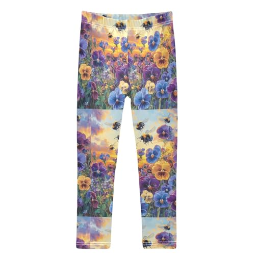 Flowers Bumblebees Sky Girls Leggings Kids Yoga Pants Dance Active Tights 4T
