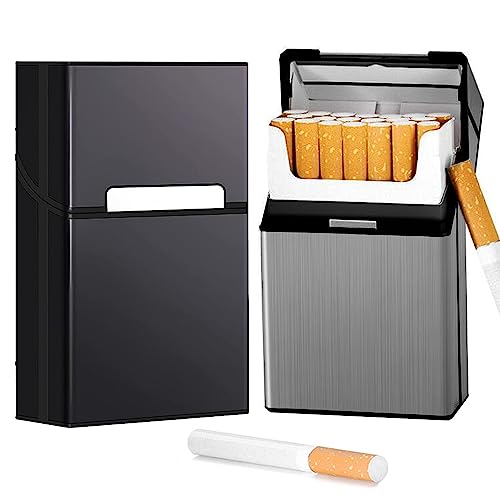 LiRiQi Zigarettenetui, 2 Stück Zigarettenbox Metall mit Magnetverschluss, Aluminium Zigarettenetui Zigarettenbox für 20 Zigaretten Zigarettenschachtel, Elegante Zigaretten Kasten (Grau, Schwarz)