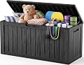 ATMELT Outdoor Storage Box,140 Gallon Resin Deck Box,Waterproof & UV Resistant Lockable Package Delivery Bin,Toy Cabinet for Indoor & Outdoor