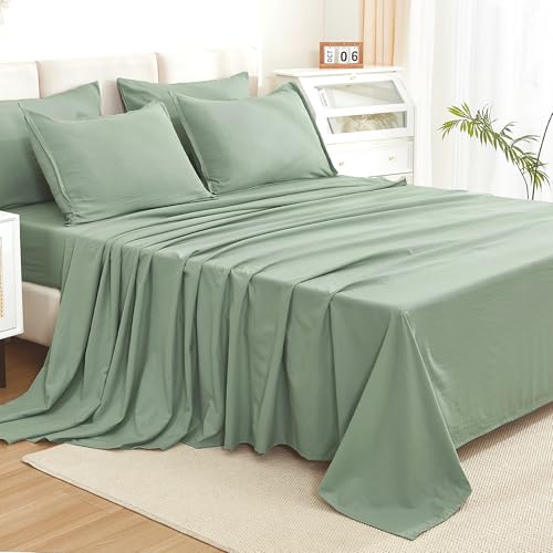 Litanika Comforter Queen Size Set Sage Green - 7 Pieces Bed in a Bag Queen Bedding Comforter Sets, Plain Lightweight Bed Set with Comforter, Sheets, Pillowcases & Shams