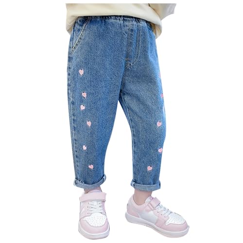 Toddler Girls Jeans Y2K Cartoon Rabbit Applique Denim Pants Loose Casual Elastic High Waist Streetwear Trousers with Pocket