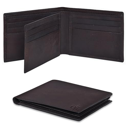 Image of Oak Leathers Leather Wallet for Men - RFID Bifold Wallets with 9 Credit Cards 1 ID Window Slim Minimalist Front Pocket Gift For Men