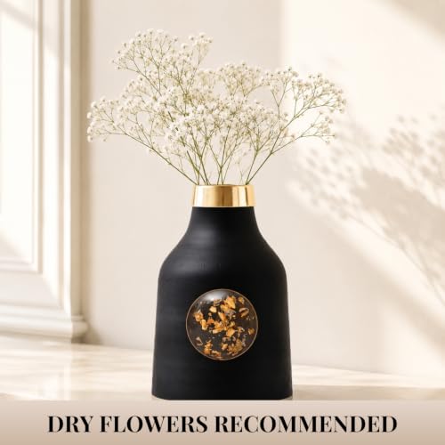 Image of Urban Born Metal vases for Flowers & Plants | Metal pots for Plants | Home Decor | Vases Decorative | Living Room | Living Room Vintage Decor (12 X 12 X 18 cm) Black