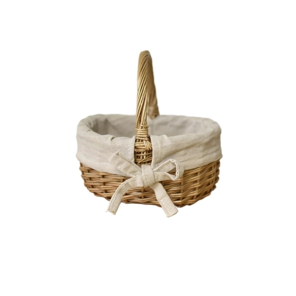 Fruit Basket Hand-Woven Wicker Basket with Handle Handmade Sundries Fruit Basket Bowl