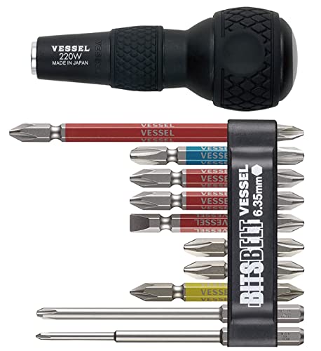 ベッセル(VESSEL) 40V対応 剛彩ビットベルトホルダー よく使う10本セット収納 GS10P-01 & ボールグリップ ビット差替グリップ 220W【セット買い】 ベッセル(VESSEL) 40V対応 剛彩ビットベルトホルダー よく使う10本セット収納 GS10P-01 & ボールグリップ ビット差替グリップ 220W【セット買い】