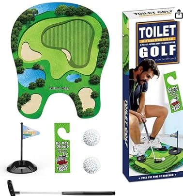 inheming Mini Golf Putting Mat Set, Toilet Golf Gift Set, Mini Potty Golf Set with Adjustable Golf Club, Putting Mat, 2 Golf Balls and Door Hanger
