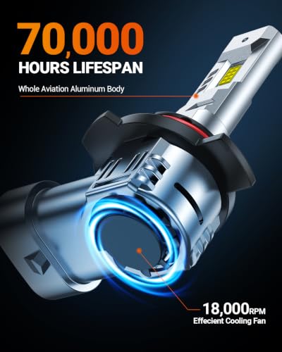 Image of SEALIGHT 9012 Bulbs, 55,000LM Brightness HIR2 /9012 Light Bulbs, 6500K Cool White with 18000RPM Fan, Plug and Play ATV /UTV, 12-Year Extended Lifespan IP68 Waterproof, Pack of 2