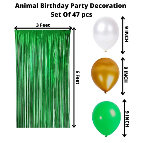 Image of Party Decorz Animal /Jungle /Safari Theme Birthday Decoration Set Of 47 pcs(1pcs Happy Birthday Banner +12pcs Paper Cutout +2pcs Props +1pcs Cake Topper +1pcs Curtain +30pcs Balloons)