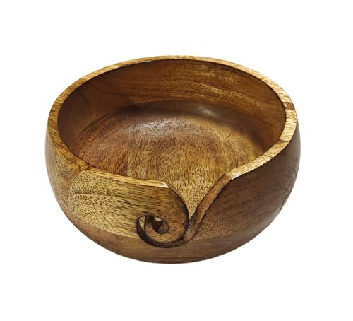 Image of Handmade Acacia Wood Yarn Bowl - Large Knitting & Crochet Holder for Tangle-Free Crafting - 6.5 inch x 3 inch (Walnut) - Gift for Knitters & Crocheters