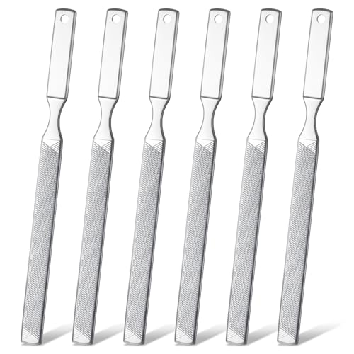 6 limas de uñas profesionales de acero inoxidable, 13 cm, para uñas gruesas, de doble cara, para hombres y mujeres