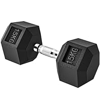 HOMCOM 15KG Single Rubber Hex Dumbbell Portable Hand Weights Dumbbell for Home Gym Workout Fitness