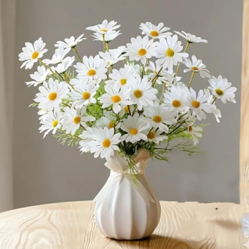 Image of SATYAM KRAFT 10 Pcs Artificial Daisy Sunflowers for Home Decor, Office, Living Room, Balcony, Wedding & Gifting | Realistic Faux Flower (Only Flower, No Vase)(Fabric) (White)