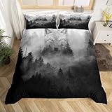 Wolf Printed Bedding Set Queen,Misty Woods Comforter Cover for Boys Girls,Kids Natural Landscape Duvet Cover Set Wild Animals Bedspread Cover Fashion Teens Bedroom Decor 3 Pcs Bed Collection