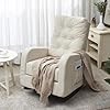 Nursery Rocking Chair Oversized Dutch Velvet Upholstered Nursery Glider Rocker with Solid Wood Base and Side Pocket Comfy High Back Armchair Single Sofa Chair for Living Room Bedroom Office Beige