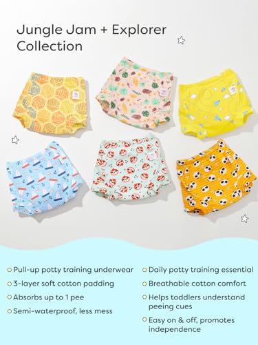 Image of superbottoms Padded Underwear for Babies & Toddlers, 3 Layers of Premium Cotton & DryFeel Layer, Ideal for Diaper-Free Time & Mess-Free Potty Training Pants, Pack of 6